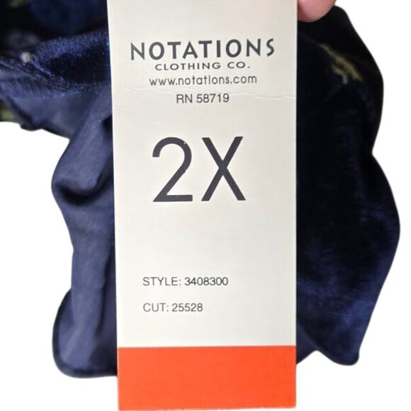 NOTATIONS Navy Blue Velvet Floral Top NWT 2X 0299 - Picture 7 of 12